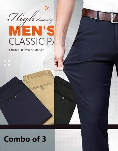 High Elasticity Men's Classic Pants (Pack of 03)